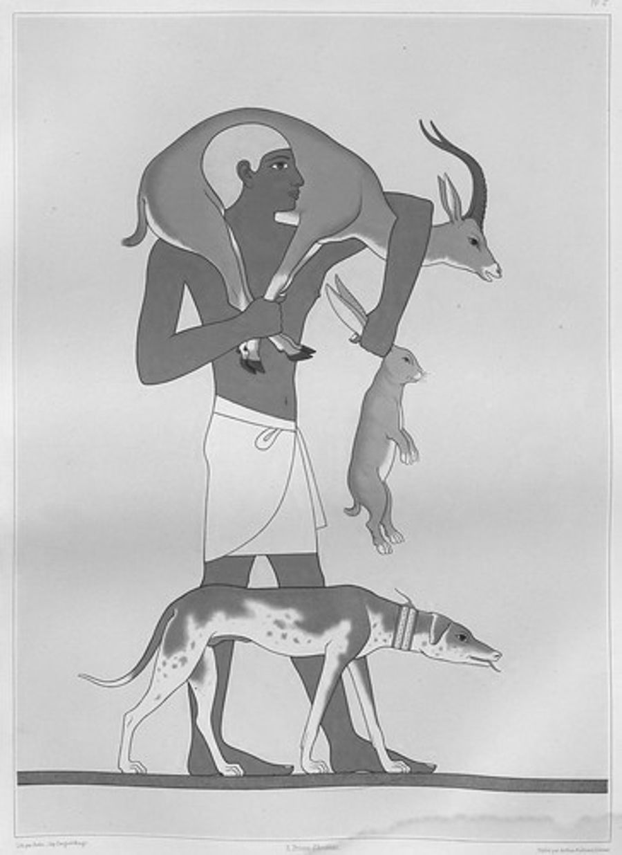 Dynastic Egyptian huntsman with hound