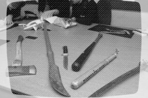 A selection of confiscated weapons, AKA chibs, tools & blades.