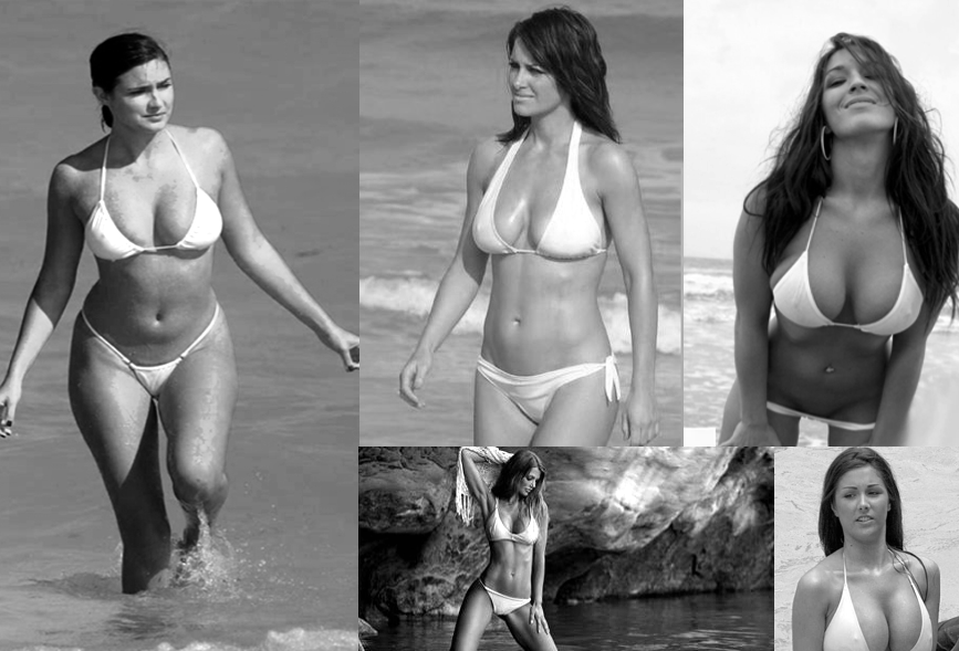 White bikinis emerging from water