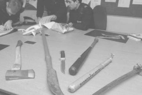 A selection of confiscated weapons, AKA chibs, tools & blades.